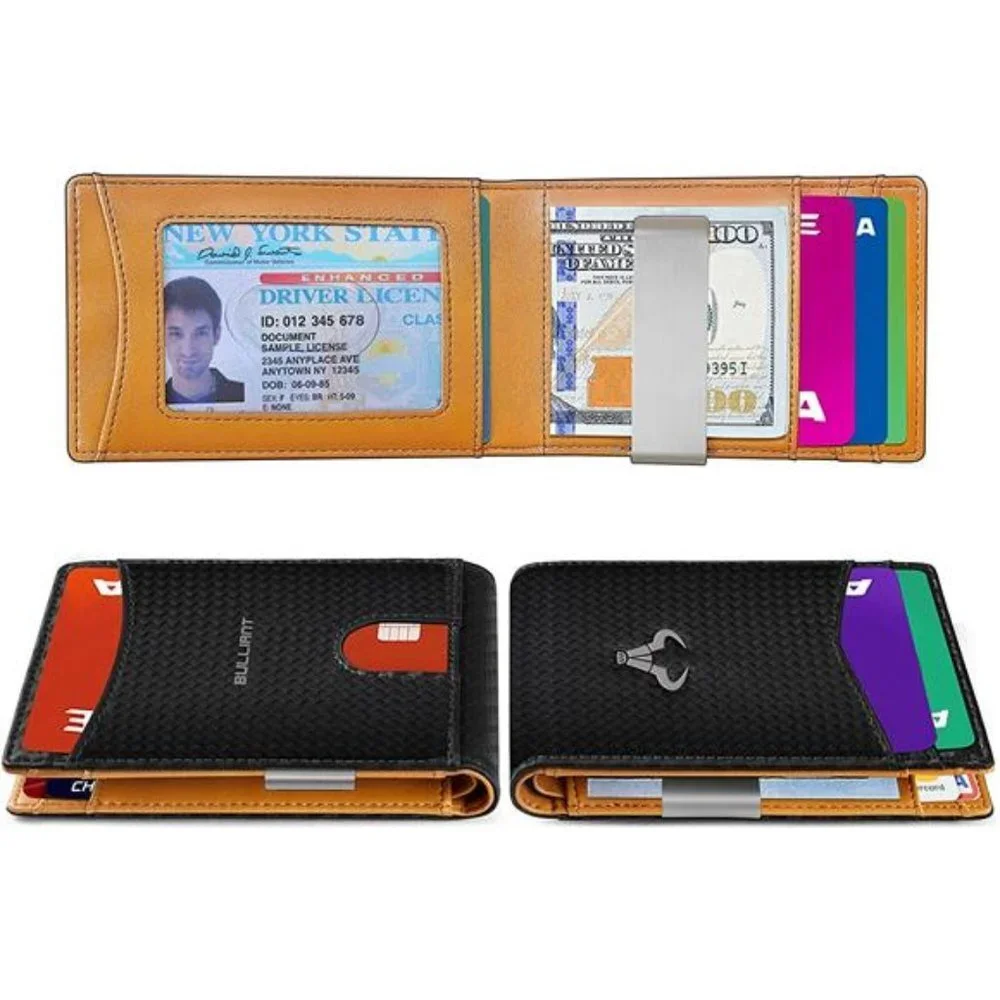 Men's Slim Wallet Money Clip Front Pocket Wallet 8 Cards, Black